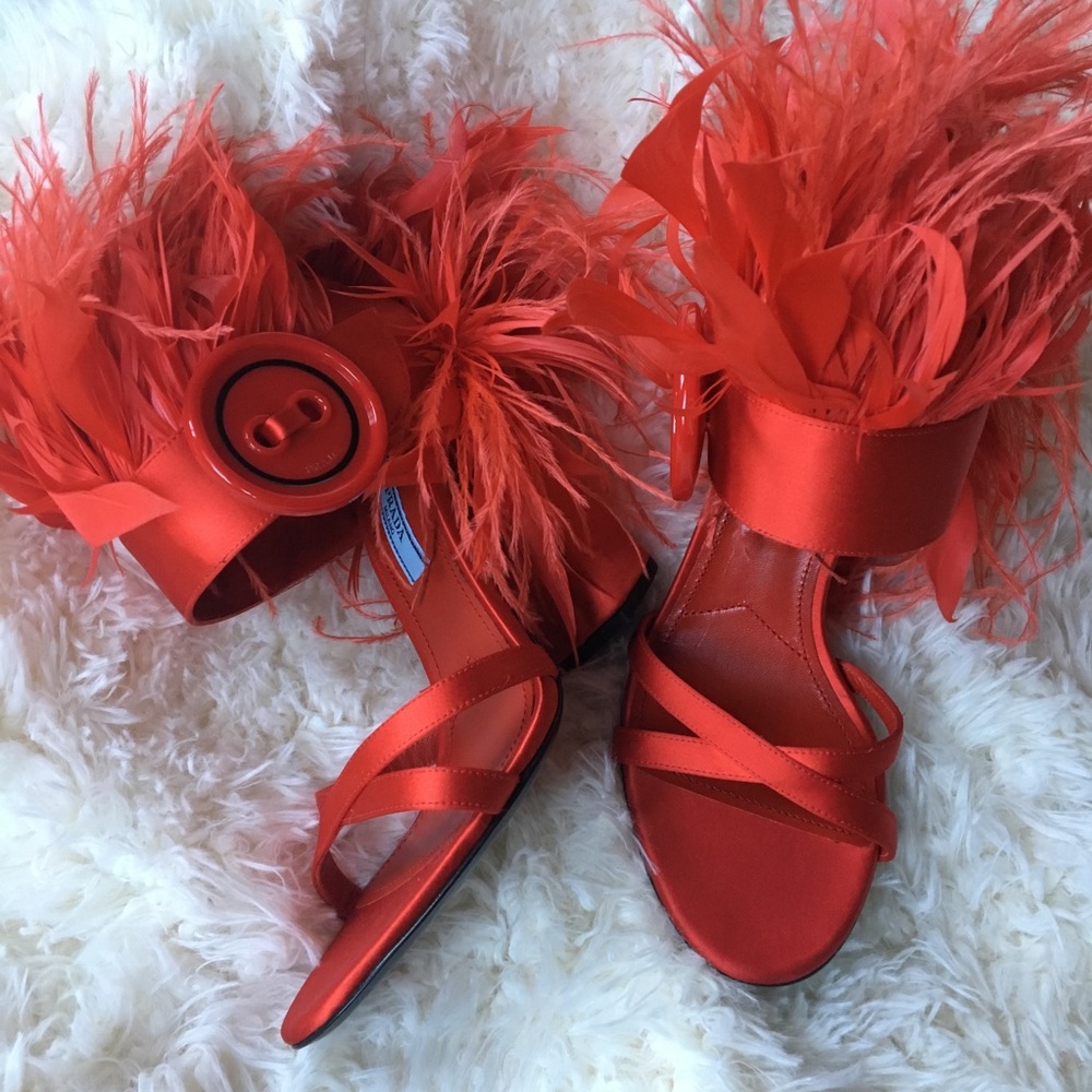 Prada Feather Block Heels Sandal Shoes - Picture 5 of 7